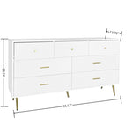 ZUN Seven Drawers Large Chest of Drawer Cabinet with Golden Handle and Golden Legs White Color W2139P143414