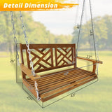 ZUN Acacia Wood Patio Porch Swing for Courtyard & Garden, Heavy Duty Swing Chair Bench with Hanging 35659650