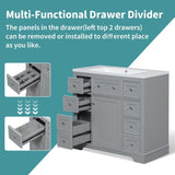 36" Bathroom Vanity without Sink, Cabinet Base Only, One Cabinet and Six Drawers, Grey WF306253AAE