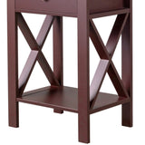 Side Intersection Style Bedside Table Coffee Table with Two-layer Drawer Brown 2pcs 14974804
