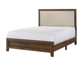 Brown Cherry Finish Fabric Upholstered Headboard Tufted Nailhead Trim 1pc Full Size Panel Bed B011P173496
