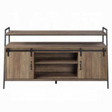 Rustic Oak and Black TV Stand with Sliding Barn Door B062P209174
