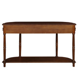 ZUN Retro Curved Wood Console Table, 52 inch Circular Half Moon Sofa Table with Open Shelf and 2 W1202P248850