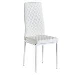 ZUN White modern minimalist dining chair fireproof leather sprayed metal pipe diamond grid pattern W2181P167933