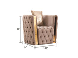 Naomi Button Tufted Chair with Velvet Fabric and Gold Accent in Taupe B00961117