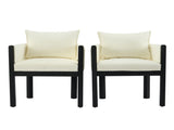 Linen Upholstered Armchair with Black Rubber Wood Legs in White N768P305168B