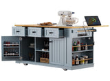 53inch Large Kitchen Island with Drop Leaf,Power Outlet,Door Internal Storage Rack,Rolling Kitchen 72878158