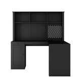 ZUN L Shaped Desk with Charger,Computer Desk with Drawers,Bookshelf & Hutchwith LED Light,Modern Corner 66670798