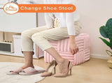 Square Ottoman Foot Stool Corduroy Vanity Chair Bench with Padded Woven Footrest for Entryway Living 72104168
