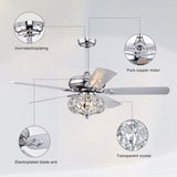 ZUN 52'' Crystal Shade Ceiling Fan Lamp With Remote Control 3 Speed , 5 Reversible W1592P192260