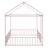 Full Size Metal Bed House Bed Frame with Fence, for Kids, Teens, Girls, Boys,Pink MF304787AAH