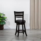 30" Bar Height Slat Back Swivel Stool, Espresso Finish, Charcoal Fabric Seat B04660691