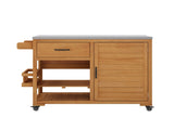 43.3" Outdoor Kitchen Island, Solid Fir Wood Grill with Stainless Steel Top, Rolling Bar N717P508001A