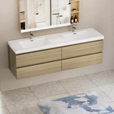 ZUN 72" Floating Bathroom Vanity with Sink, Modern Wall-Mounted Bathroom Storage Vanity Cabinet with Two W1573P152708