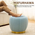 ZUN Storage Ottoman, Modern Round Floral Footrest with Soft Padded Seat, Teddy Velvet Footstool, Accent 08084519