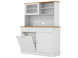 68-Inch Tilting Trash Cabinet with Hidden Trash Can & Multi-Storage Compartments, White & Natural 95343901