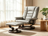 Faux Leather Reclining Chair, Tufted Back & Wood Frame, Manual Recliner, Gray 11930675