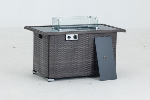 ZUN 44" Gas Propane Fire pit Table Rectangle 50,000 BTU with 8mm Tempered Glass Tabletop & Blue Stone& W349P144777