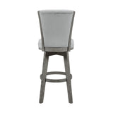 ZUN Gray Finish Set of 2 Pub Height Chairs Swivel Seat Tufted Fabric Upholstered Solid Wood Dining B011P220998