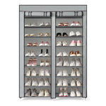 ZUN FCH Double Row 10-Tier Non-Woven Fabric Shoe Cabinet with Iron Pipes and Plastic Components, Gray 25457979