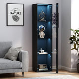 Black side cabinet with aluminum strip lamp,With large storage space W33140088