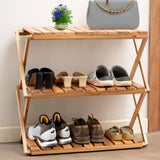 ZUN Acacia 3 Tiers Wooden Plants Stand Foldable Shoe Rack Multipurpose Shelf Perfect Idea For Living 03489995