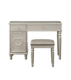 ZUN Bedroom Vanity Set w Stool Open Up Mirror Storage Space Drawers Rubber wood Ring Pull Handles Silver B011113341