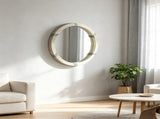 30.75" Natural Wood Round Mirror Farmhouse Wall Decor, Suitable for Living Room and Bedroom Wall 96082854