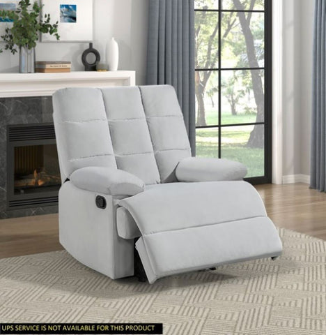 ZUN Reclining Chair Light Gray Velvet Upholstery Square Tufted Back Pillowtop Arms Solid Wood Furniture B011P182495
