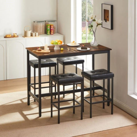 ZUN Pub High Dining Table 5 Piece Set, Industrial Style Pub Table, 4 PU Leather Bar Chairs for Kitchen 53962490