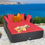 Red Outdoor Rattan Daybed with Upholstered Cushions 48768707