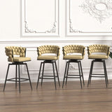 28" Technical Leather Woven Bar Stool Set of 2,Black legs Barstools No Adjustable Kitchen Island W2189131687