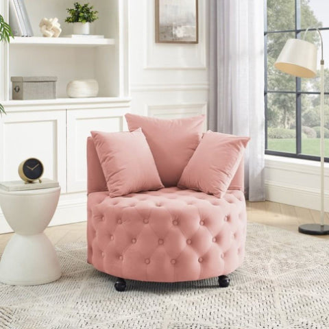 ZUN Velvet Upholstered Swivel Chair for Living Room, with Button Tufted Design and Movable Wheels, W487124836