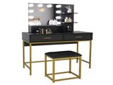 Large Vanity Set with 10 LED Bulbs, Makeup Table with Cushioned Stool, 3 Storage Shelves 2 Drawers, 16283286