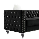 Black, Three-seater Sofa, Velvet Crystal Buckle Upholstery Sofa, Crystal Feet, Removable Cushion, 70232519