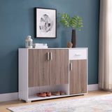 ZUN Shoe Storage Cabinet for 17 Pairs, Bedroom Cabinet with Drawer & Doors, White & Dark Taupe B107130980