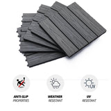 12" x 12" Interlocking Deck Tiles, Pack of 11 Outdoor Flooring Patio Tiles-Grey-AS 90447417