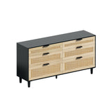 59" Rattan Dresser with Drawers, 6 Drawer Dresser for Bedroom, Clothes Storage Cabinet for Bedroom, W757P209512