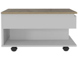 Lift Top Coffee Table, Casters, One Shelf, White / Light Oak B097132912