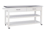 Stainless Steel Table Top White Kicthen Cart With Two Drawers W28218593