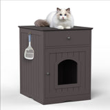 Wooden Pet House Cat Litter Box Enclosure with Drawer, Side Table, Indoor Pet Crate, Cat Home W80863046