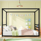 Queen size sunshade floor bed, iron double-size bed frame, modern low-profile double-size bed, W1858P282501