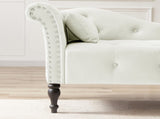 Aijia 60.6" Velvet Chaise Lounge Buttons Tufted Nailhead Trimmed Solid Wood Legs with 1 Pillow,White W111740823