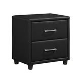 Contemporary Durable Black Faux Leather Covering 1pc Nightstand of Drawers Silver Tone Bar Pulls B01153387