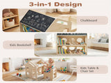 3-in-1 Kids Table and Chair Set, 55.8850.8069.85 cm House-Shaped Activity Table with Chalkboard & 85710156