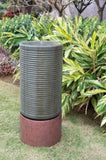 44" Tall Large Modern Cylinder Ribbed Tower Water Fountain With Rustic Base, Contemporary Antique W2078125153