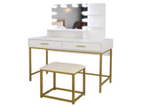 Large Vanity Set with 10 LED Bulbs, Makeup Table with Cushioned Stool, 3 Storage Shelves 2 Drawers, 09207854