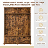 ZUN ON-TREND Modern Style Hall Tree with Storage Cabinet and 2 Large Drawers, Widen Mudroom Bench with 5 WF306450AAP