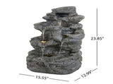 5-Tiered Concrete Tall Slim Fountain, 23.85"H LED-Lit Column, Space-Saving Modern Outdoor Accent, N765P324556G
