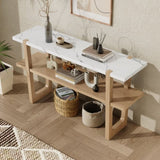 TREXM Retro Elegant Console Table with Marble-Effect Top and Versatile Storage Solutions for N715P196906D